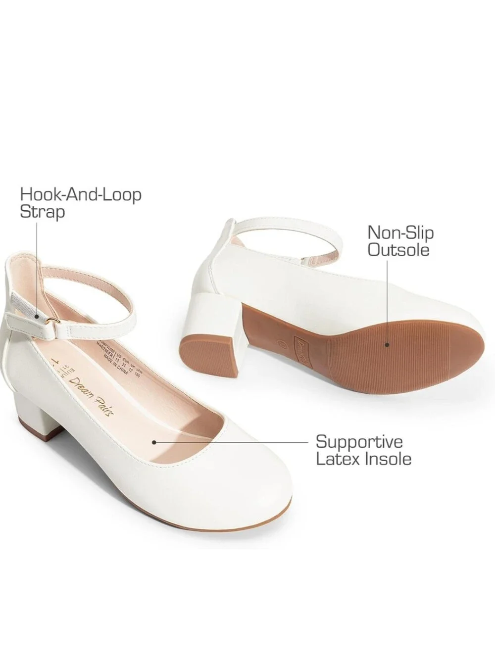DREAM PAIRS Girls Chunky High Heels Dress Shoes With Ankle Strap (Size 1)